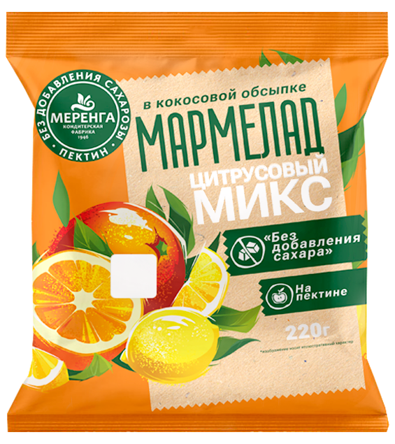№1 Меренга Мармелад без сахара в кокосовой обсыпке Цитрусовый микс, 220г    в Сертолове