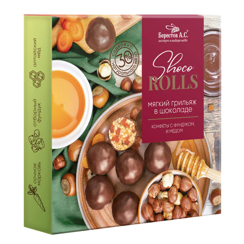  Берестов Shoco Rolls конфеты с фундуком, цукатами моркови  и медом 135г  в Сертолове